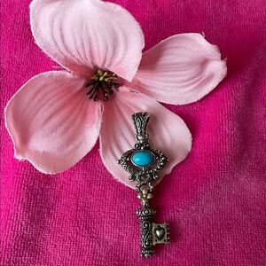 BARBARA BIXBY 18K Gold 925 Sterling Silver Turquoise Key Enhancer Pendant